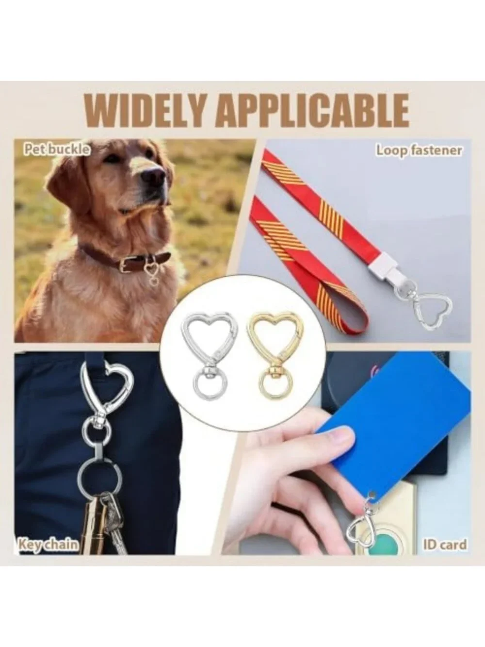 100Pcs Heart-Shaped Carabiner Clips for Keys & Keychains - Cute Hook Set